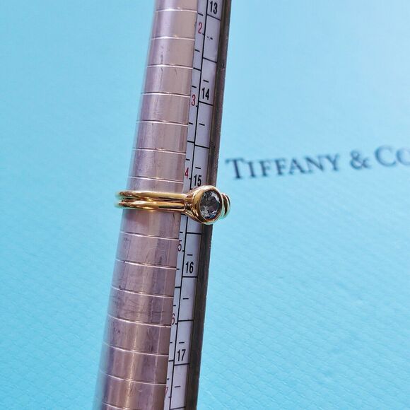 Vintage Tiffany & Co. 18k Yellow Gold Aquamarine Benzel Set Ring - Picture 7 of 7